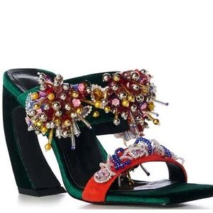 Azalea Wang Greenberry Beaded Rhinestone Dress Sandals NEW Size 6M NWOB